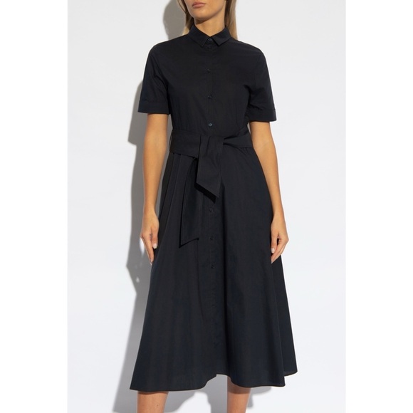 Woolrich black 100% cotton tied-waist poplin shirt dress NEW